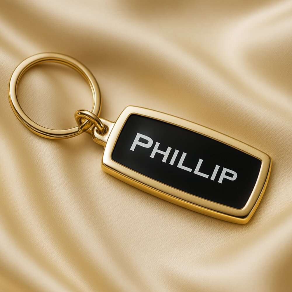 Phillip Gold and Black Keychain – Stylish Metallic Letter Charm Gift - Unisex